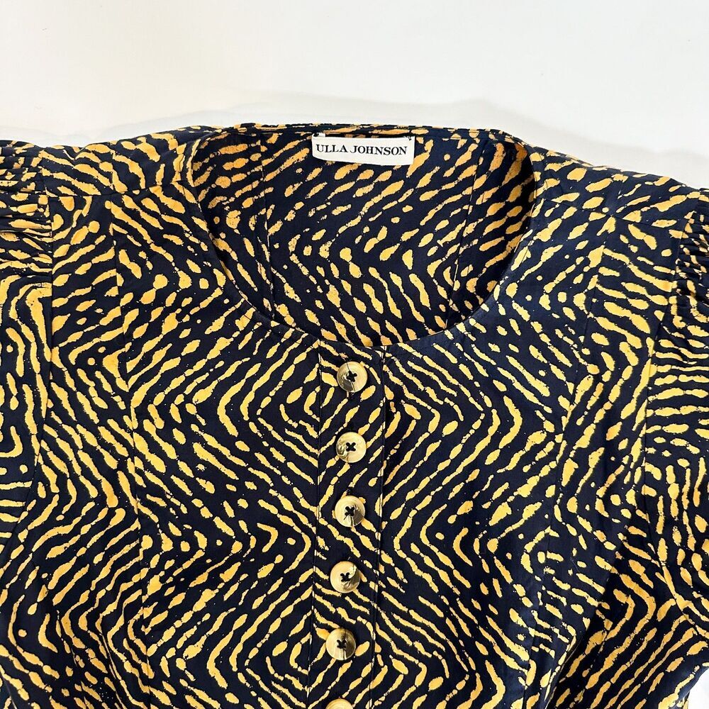 Ulla Johnson Black and Gold Printed Long-Sleeve Midi Dress - Picture 8 of 13